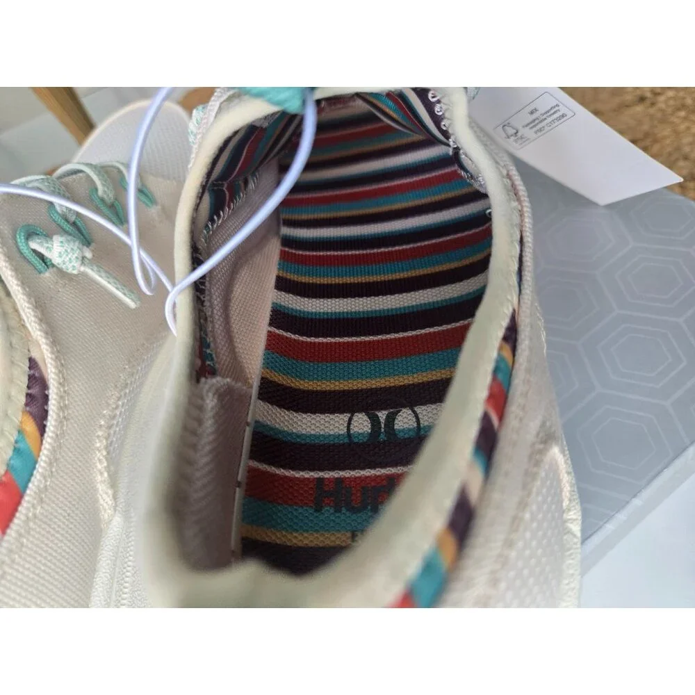 Hurley Womens Bungee Shoes Beige/Teal Striped Insole Lightweight Sneakers Size 6 - Picture 4 of 7